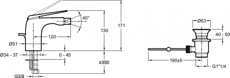 Однорычажный смеситель для биде, донный клапан Jacob Delafon AVID E97014-CP