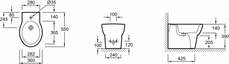 Биде 55 х 36 см, устанавливается вплотную к стене Jacob Delafon OVE E1705-00