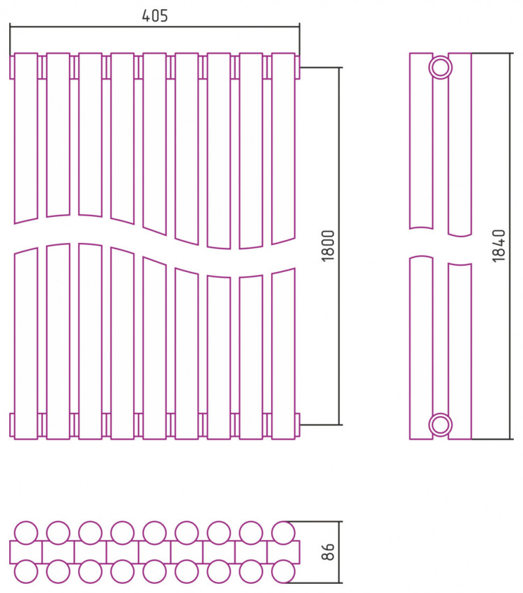 Отопительный радиатор Сунержа Эстет-11 1800х405 9 секций Матовый белый
