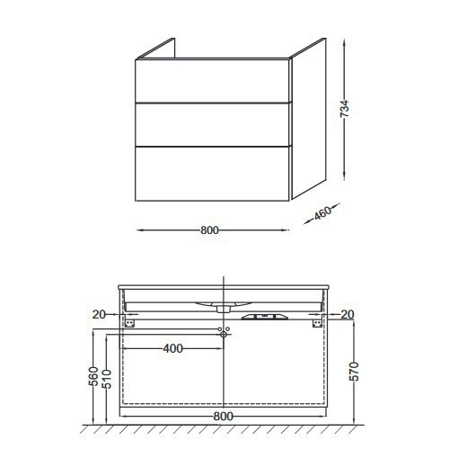 Тумба под раковину Jacob Delafon Vox 80 подвесная 2 ящика прямоугольные ручки