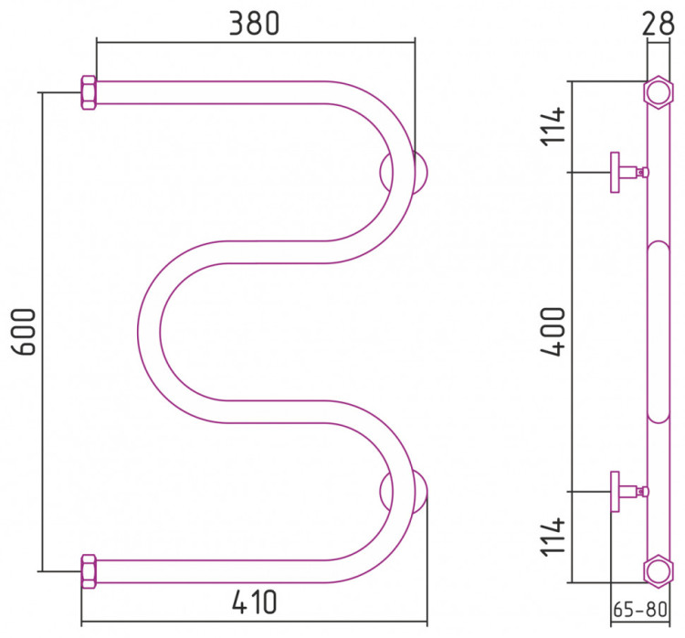 Полотенцесушитель водяной Сунержа М-образный+ 600х400 Тёмный титан муар