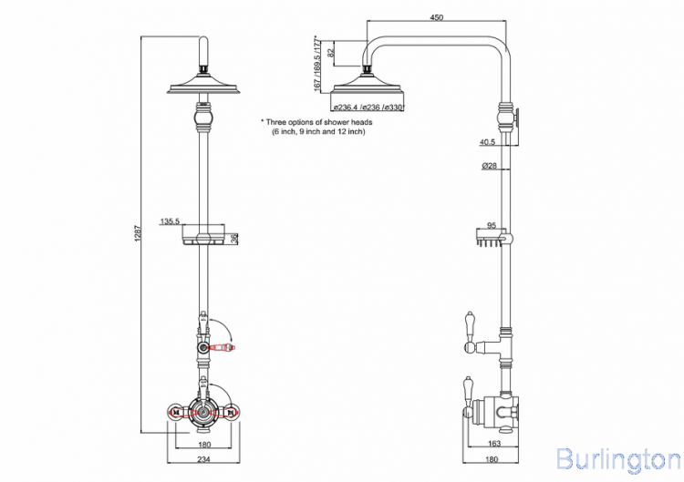 Душевая стойка c внешним термостатом BF2S c душевой насадкой 12''