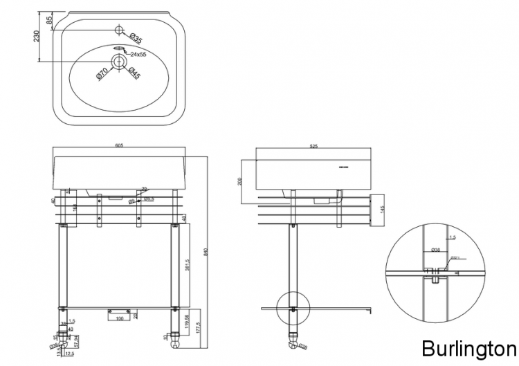 Раковина 600мм с подстольем, хром