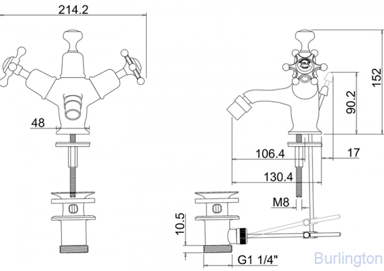 Смеситель для биде на 1 отверстие Regent, с донным клапаном [BIR13]