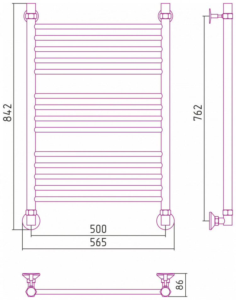 Полотенцесушитель водяной Стилье Аксиома-10 800х500 Без покрытия