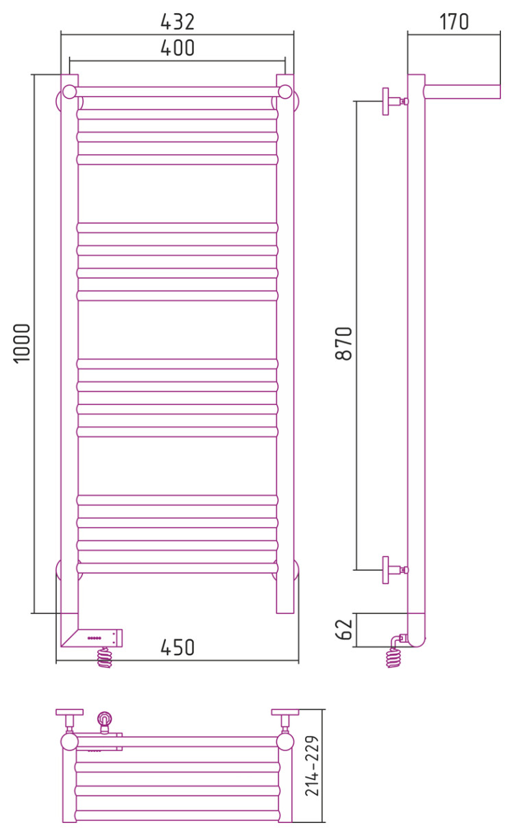 Полотенцесушитель электрический Сунержа Богема с полкой 2.0 1000х400 МЭМ левый Без покрытия