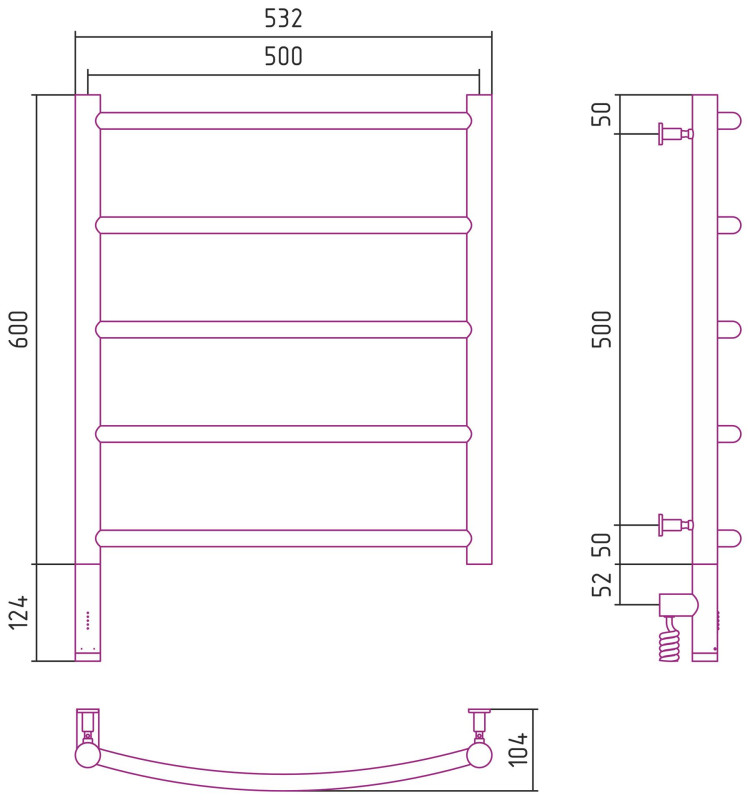Полотенцесушитель электрический Сунержа Галант 3.0 600х500 МЭМ левый Без покрытия