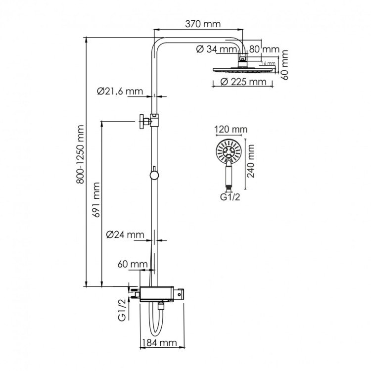 WasserKRAFT A113.067.058.CH Thermo Душевой комплект с термостатическим смесителем