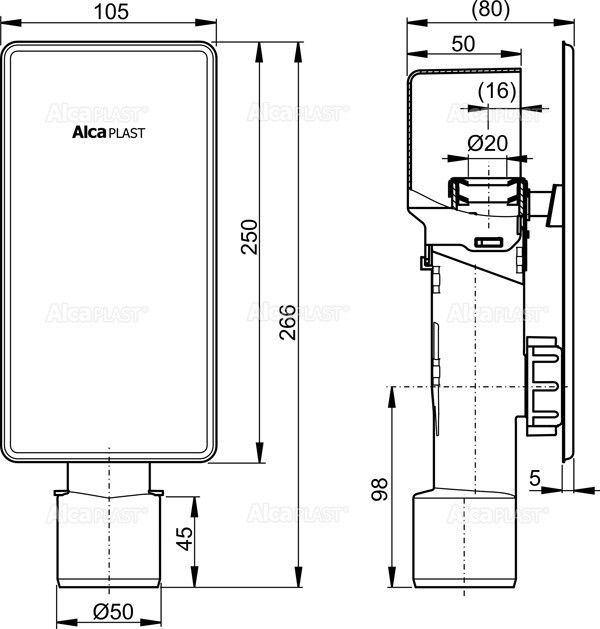 Сифон для сбора конденсата под штукатурку DN40 и DN50, нержавеющая сталь Alcadrain AKS4