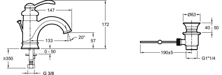 Смеситель для раковины на одно отверстие с донным клапаном Jacob Delafon FAIRFAX E72090-CP
