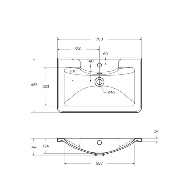 Раковина из литьевого мрамора, 700х455х145 Cezares BB700/455-LV-MR-ALR