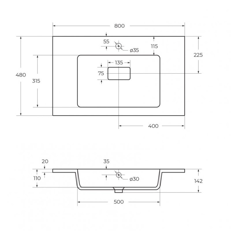 Cтолешница из керамогранита 816x490x10 Cezares SLD-80/48-MNO