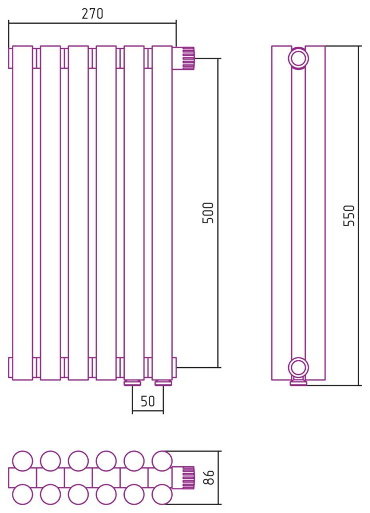 Отопительный радиатор Сунержа Эстет-11 EU50 500х270 6 секций Сатин