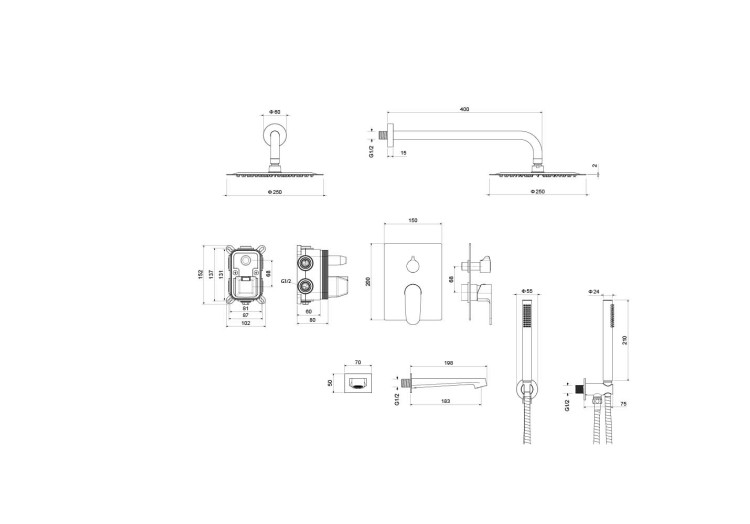 Set 4 в 1 душевой комплект Aquatek, матовый черный AQ1273MB ОБЕРОН