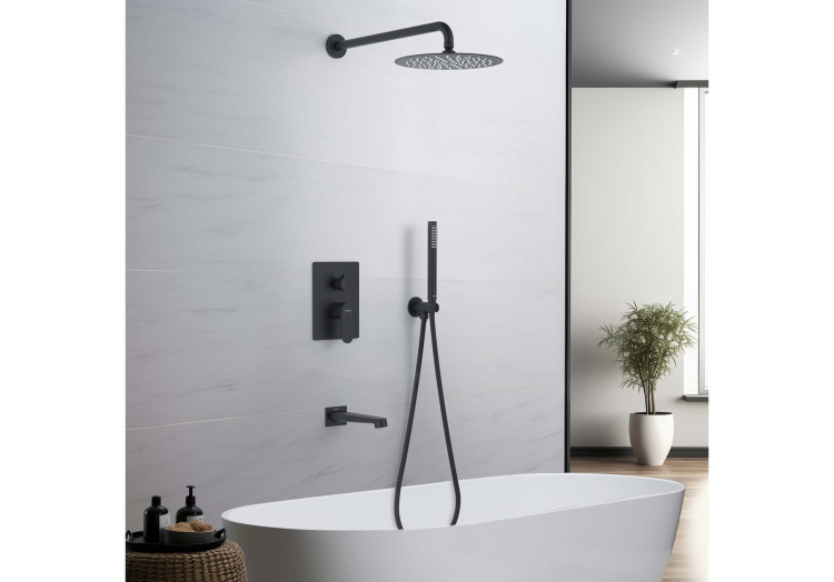 Set 4 в 1 душевой комплект Aquatek, матовый черный AQ1273MB ОБЕРОН