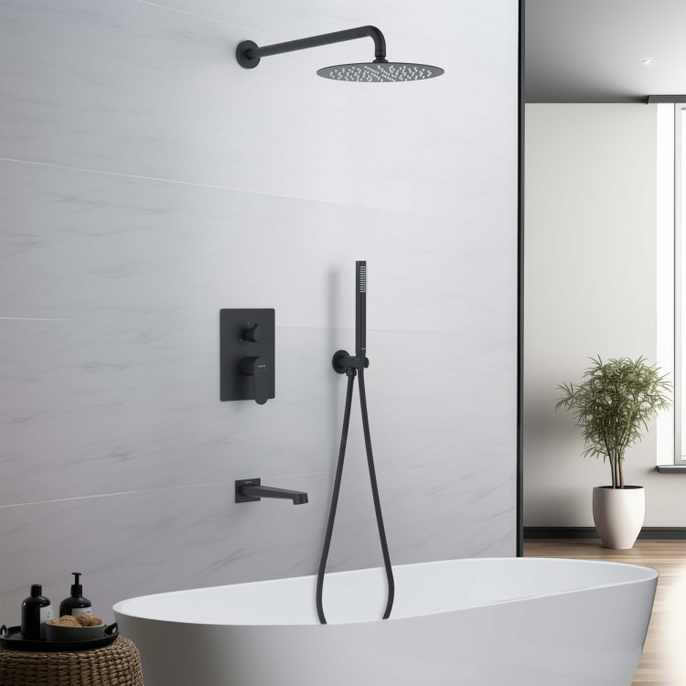 Set 4 в 1 душевой комплект Aquatek, матовый черный AQ1273MB ОБЕРОН