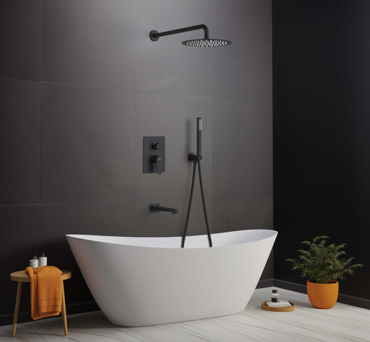 Set 4 в 1 душевой комплект Aquatek, матовый черный AQ1273MB ОБЕРОН