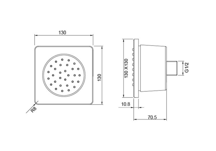 Боковая форсунка 130*130 Aquatek, матовый черный AQ2099MB