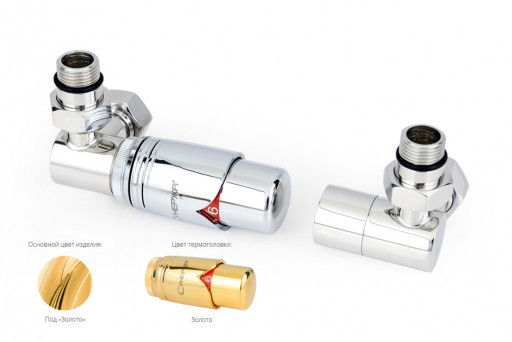 Автоматический терморегулятор Сунержа 3D левый G 1/2&quot; НР х G 3/4&quot; НГ (набор) Золото