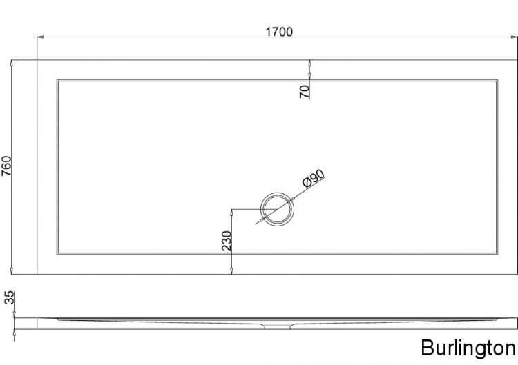 Поддон с центральным сливом 1700 x 760 мм [Z1184]