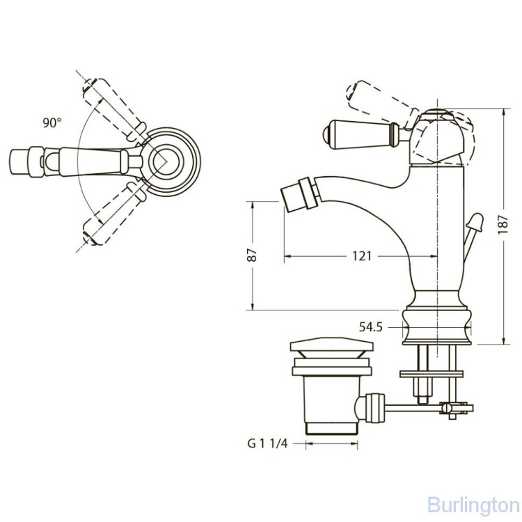 Смеситель для биде на 1 отверстие Regent, с донным клапаном [CHR23 BLA]