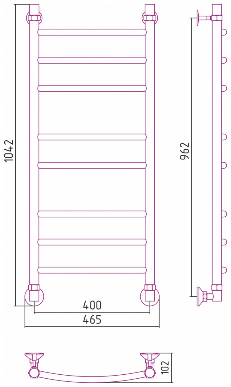 Полотенцесушитель водяной Стилье Аксиома-20 1000х400 Без покрытия
