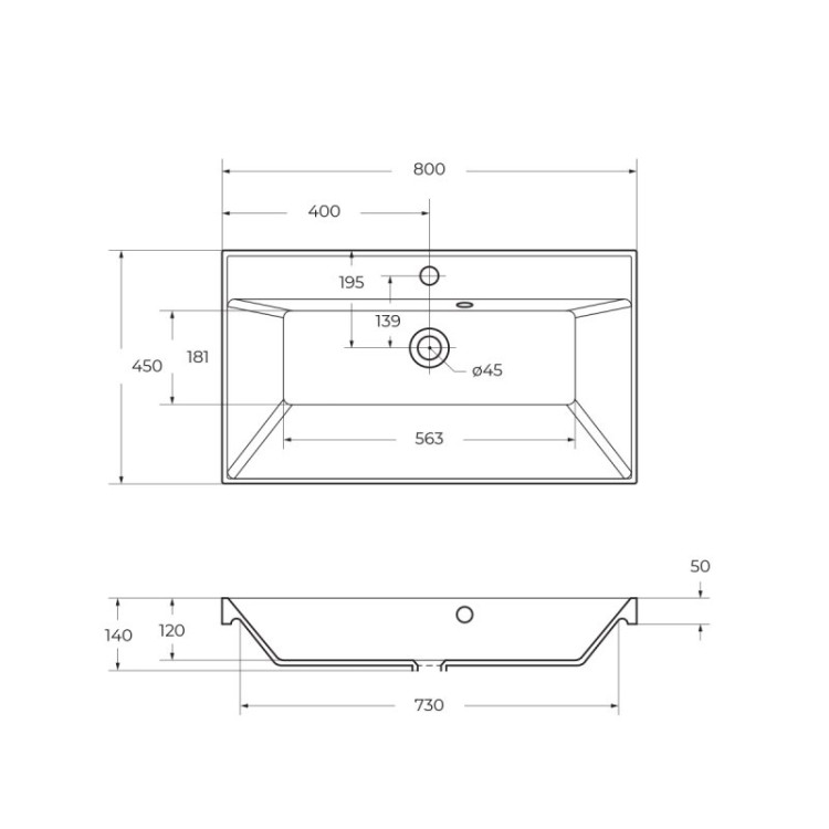 Раковина из литьевого мрамора, 800x450x150 BelBagno BB800/450-LV-MR-PR