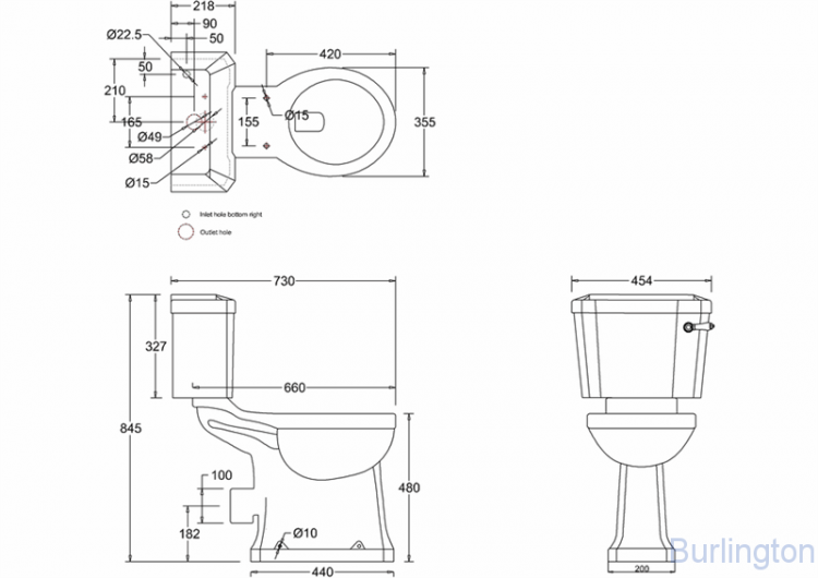 Унитаз-моноблок серии  Regal с керамической ручкой слива, бачок 44см