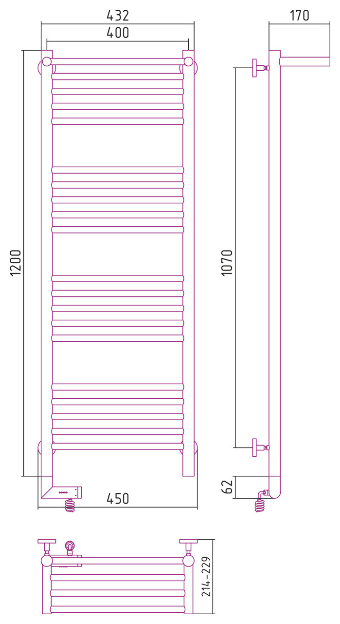 Полотенцесушитель электрический Сунержа Богема с полкой 2.0 1200х400 МЭМ левый Без покрытия