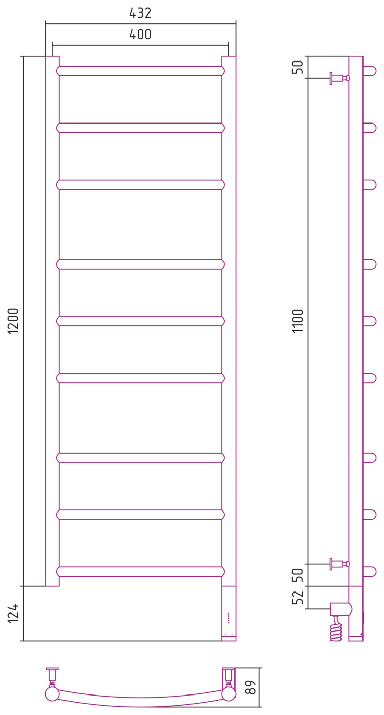 Полотенцесушитель электрический Сунержа Галант 3.0 1200х400 МЭМ правый Матовое золото