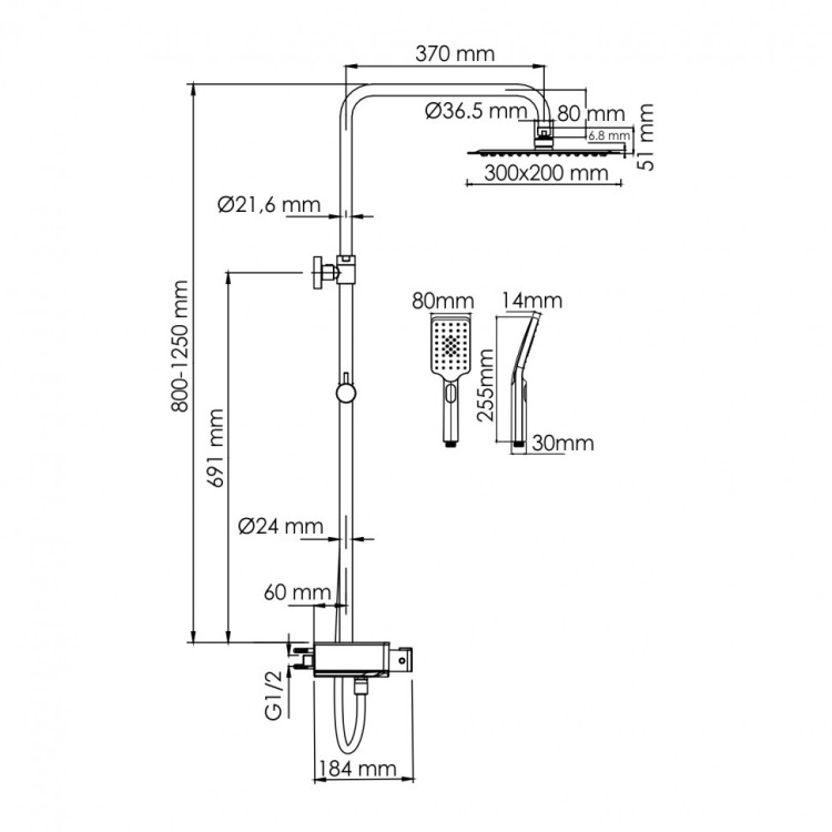 WasserKRAFT A113.069.126.CH Thermo Душевой комплект с термостатическим смесителем