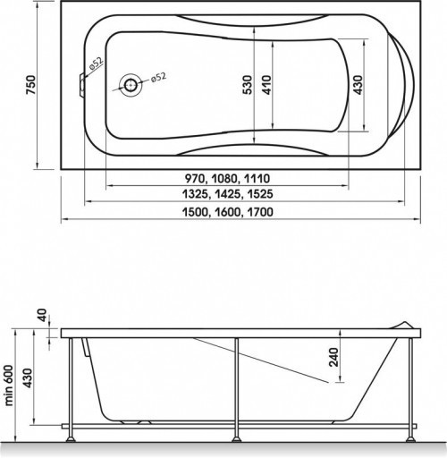Акриловая ванна Relisan Elvira 170x75