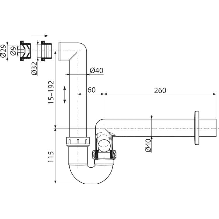 Сифон для сбора конденсата DN40 Alcadrain AKS2