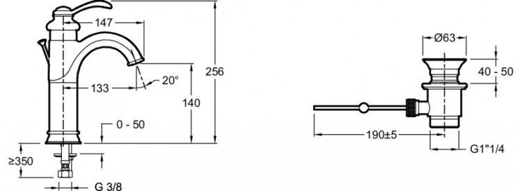 Высокий смеситель для раковины на одно отверстие с донным клапаном Jacob Delafon FAIRFAX E72091-CP
