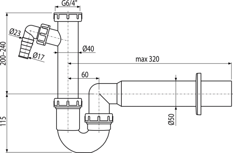 Сифон трубчатый с накидной гайкой 6/4