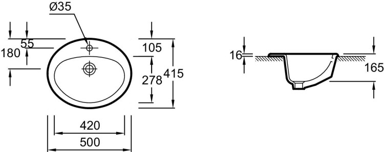 Раковина 50 х 41,5 см Jacob Delafon OVALE DESSUSE1358-00