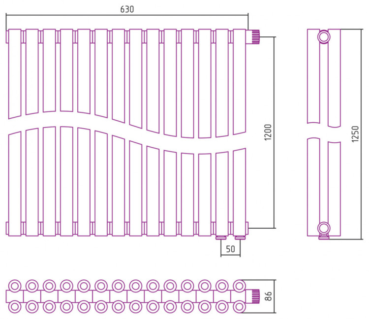 Отопительный радиатор Сунержа Эстет-00 EU50 1200х630 14 секций Без покрытия