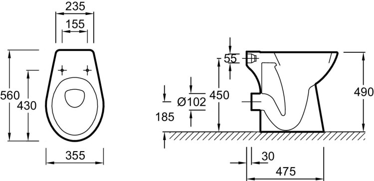 Высокий унитаз без бачка с горизонтальным выпуском Jacob Delafon ПРОФЕССИОНАЛЬНОЕ ОБОРУДОВАНИЕ E1738-00