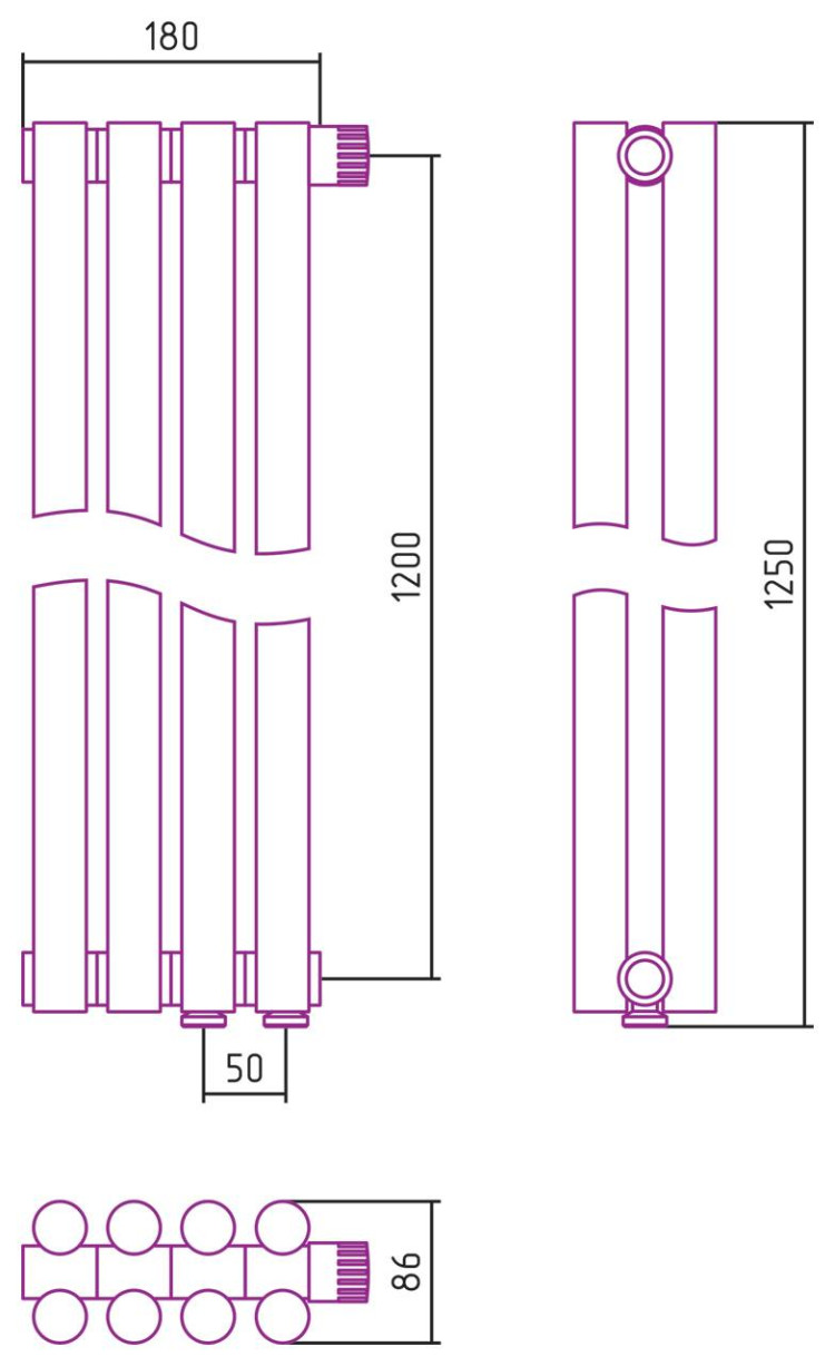 Отопительный радиатор Сунержа Эстет-11 EU50 1200х180 4 секции Белый