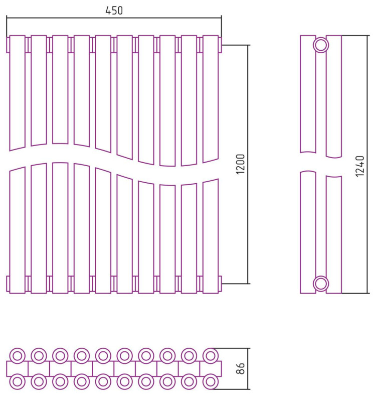 Отопительный радиатор Сунержа Эстет-00 1200х450 10 секций Матовый чёрный