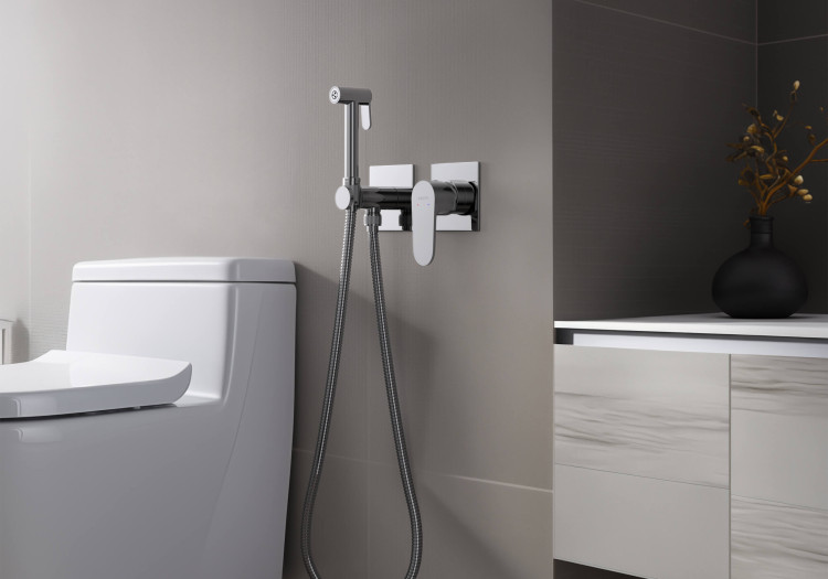 Комплект для гигиенического душа встроенный 2 отв. (смеситель + гигиеническая лейка + шланг) Aquatek AQ1220CR ОБЕРОН