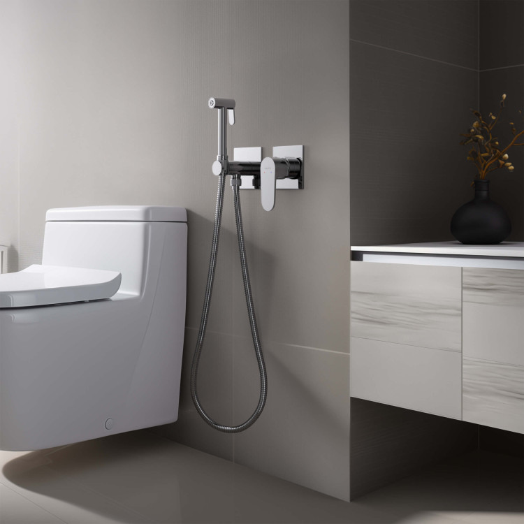 Комплект для гигиенического душа встроенный 2 отв. (смеситель + гигиеническая лейка + шланг) Aquatek AQ1220CR ОБЕРОН