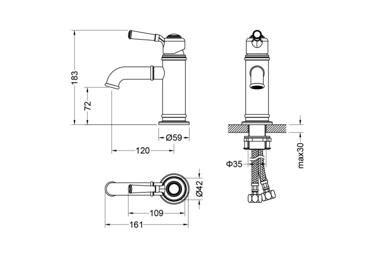 Смеситель для раковины 72, без донного клапана Aquatek, полир. золото AQ1510PG КЛАССИК