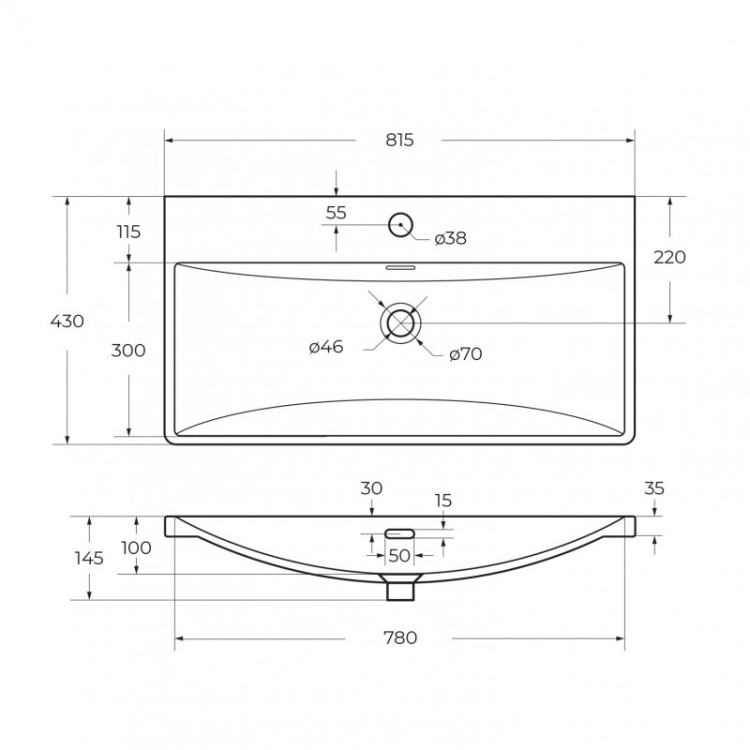 Керамическая раковина 810x430x145 Cezares BB-8076-3-80