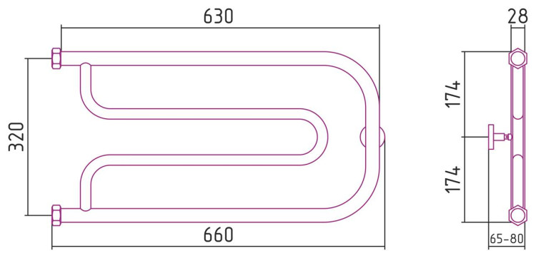 Полотенцесушитель водяной Сунержа Гусли+ 320х650 Матовое золото
