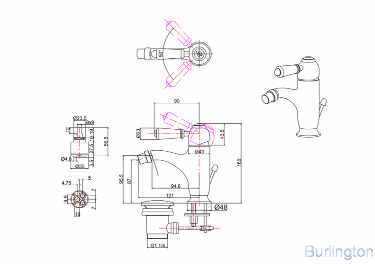 Смеситель для биде на 1 отверстие Regent, с донным клапаном [CHR23]