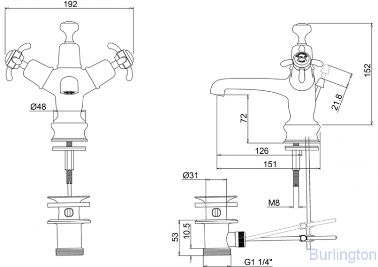 Смеситель для раковины на 1 отверстие Regent, с донным клапаном [ANR4]