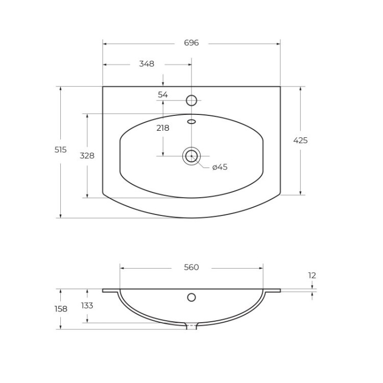 Раковина из искусственного мрамора, 70x52x1,5 Cezares 50158