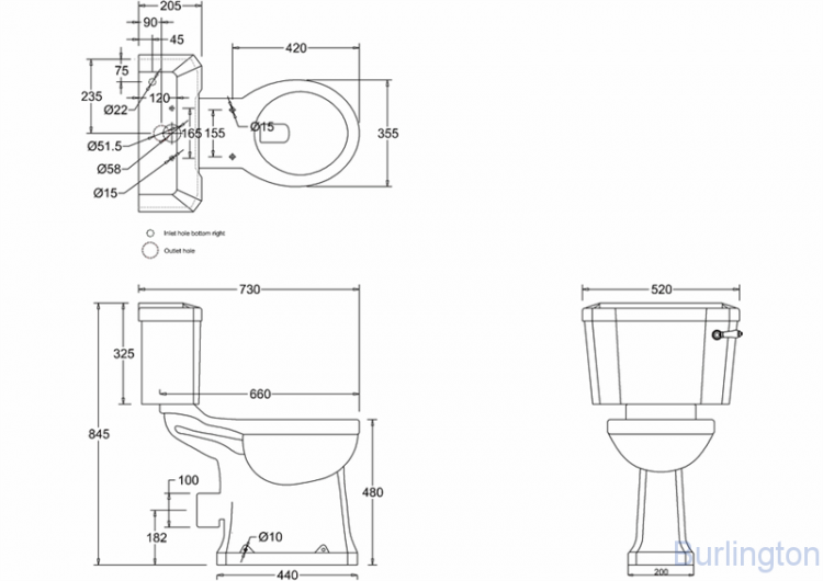 Унитаз-моноблок серии Regal с керамической ручкой слива, бачок 51см