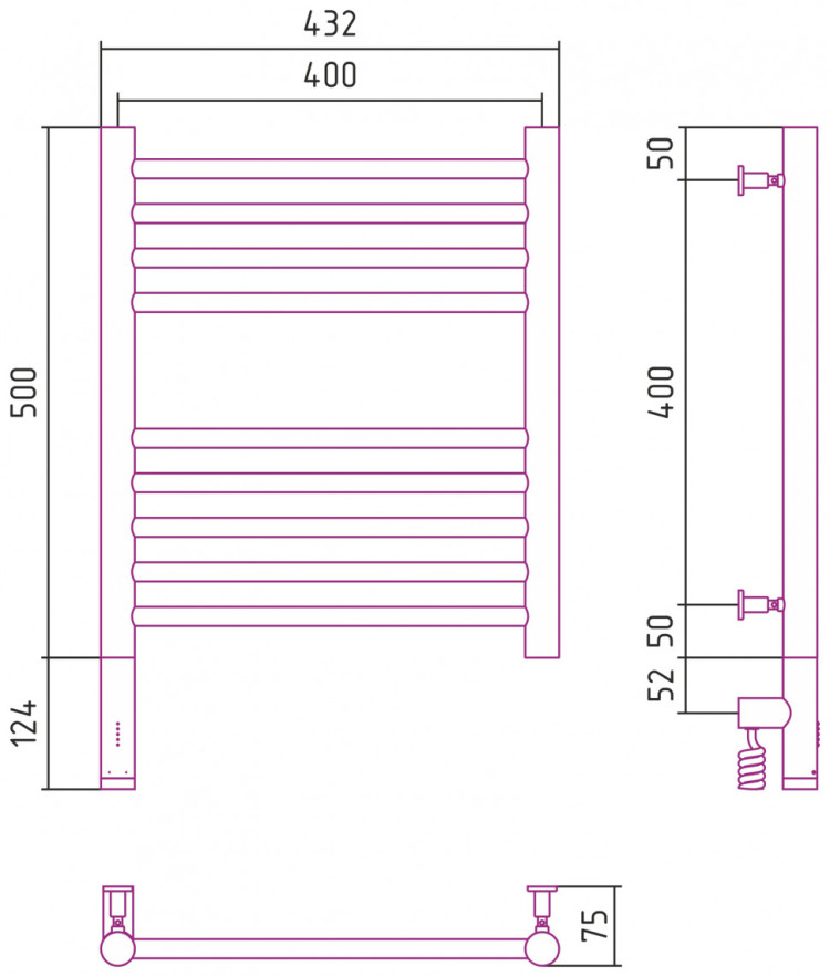 Полотенцесушитель электрический Сунержа Богема 3.0 прямая 500х400 МЭМ левый Золото